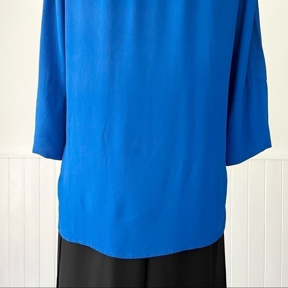 Zara Woman Royal Blue Boat Neck 3/4 Sleeve High Low Tunic Top Size L - Picture 9 of 13